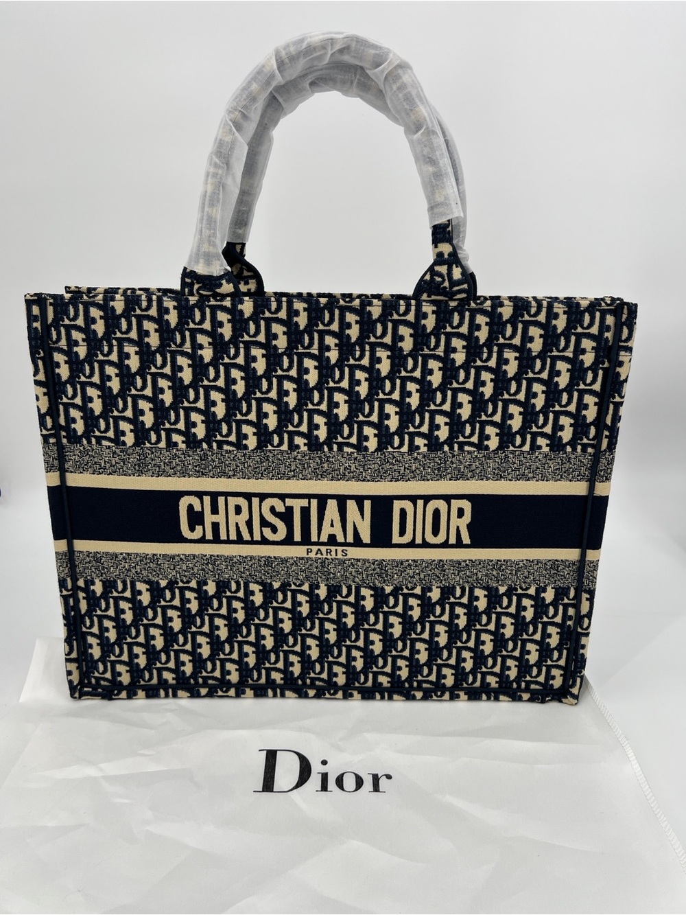 Large Oblique Navy Blue Signature Book Tote